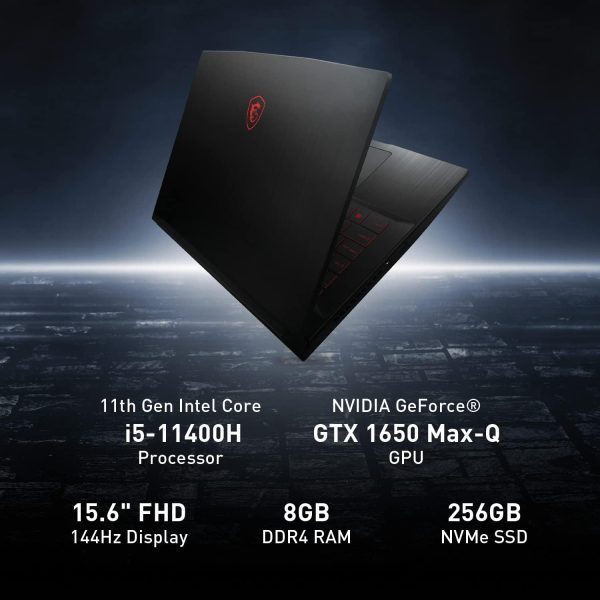 ⁦لابتوب ألعاب جي في 15 من ام اس اي 15.6 انش 144Hz بمعالج انتل كور i5-11400H بمعالج رسومات مساعد انفيديا جي تي اكس 1650 بحجم 8GB وذاكرة 8GB وSSD 256GB بنظام ويندوز 11 بلون اسود⁩ - الصورة ⁦2⁩