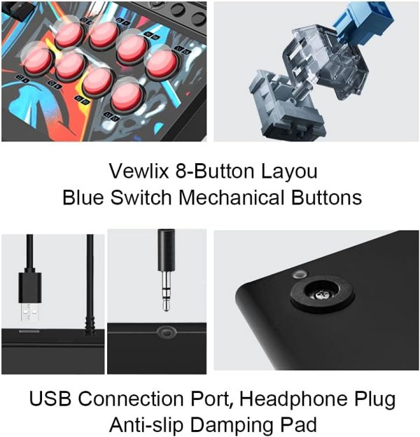 ⁦PXN X8 Arcade Fight Stick PC Street Fighter Keyboard Style Arcade Game Fighting Joystick USB Port Arcade Stick for PS3/ PS4/ Xbox One/Xbox Series X/S/Switch/Window PC(Black)⁩ - الصورة ⁦8⁩