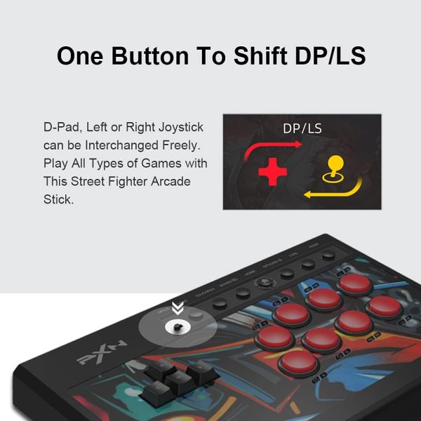 ⁦PXN X8 Arcade Fight Stick PC Street Fighter Keyboard Style Arcade Game Fighting Joystick USB Port Arcade Stick for PS3/ PS4/ Xbox One/Xbox Series X/S/Switch/Window PC(Black)⁩ - الصورة ⁦5⁩