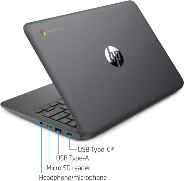 ⁦HP احدث كروم بوك فلاجشيب بشاشة HD 11.6 انش (1366×768)، معالج انتل سيليرون N3350، 4GB LPDDR2، ذاكرة اي ام ام سي 32GB، نظام تشغيل كروم، بطاقة رسومات HD 500، 11A-NB0013DX، رمادي فاتح⁩ - الصورة ⁦9⁩