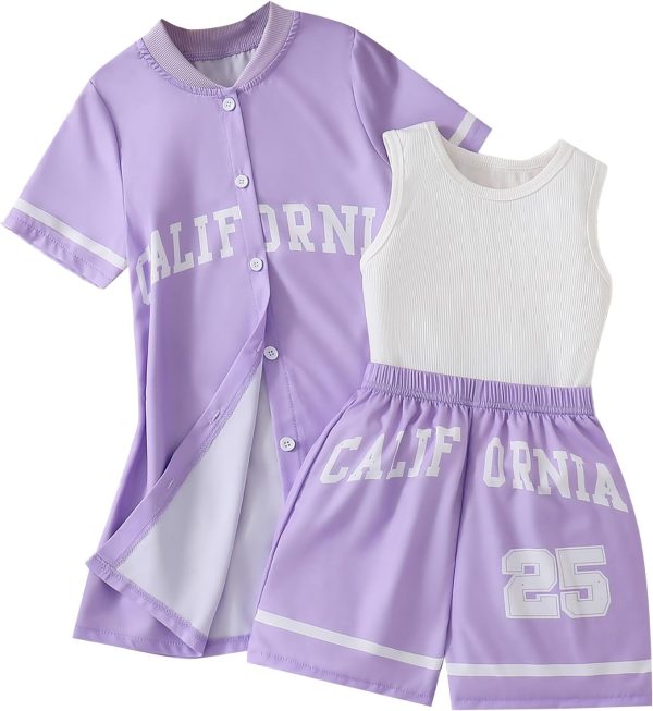 Hilinker Girls 3 Piece Outfits Graphic Tank and Short Sleeve