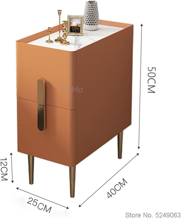 ⁦طاولة جانبية ضيقة للغاية 25 سم من الخشب الصلب الحديث لغرفة النوم، خزانة تخزين صغيرة (اللون: برتقالي)⁩ - الصورة ⁦2⁩