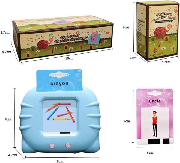 ⁦بطاقات فلاش ناطقة ثنائية اللغة، 112 قطعة من بطاقات فلاش مسموعة بالحروف العربية والانجليزية، لعبة تعليم مبكر، لعبة تفاعلية الكترونية هدية عيد ميلاد للاطفال من سن 2-5 سنوات (ازرق)⁩ - الصورة ⁦2⁩