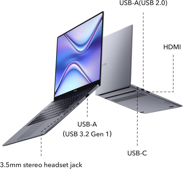 ⁦هونور ماجيك بوك X14 لابتوب انتل كور i5، 8 جيجا رام 512 جيجا اس اس دي، رفيع وخفيف، تصميم جسم معدني من الألومنيوم الممتاز، شاشة رؤية كاملة مريحة، زر تشغيل بصمة الإصبع - رمادي، ويندوز10هوم⁩ - الصورة ⁦6⁩