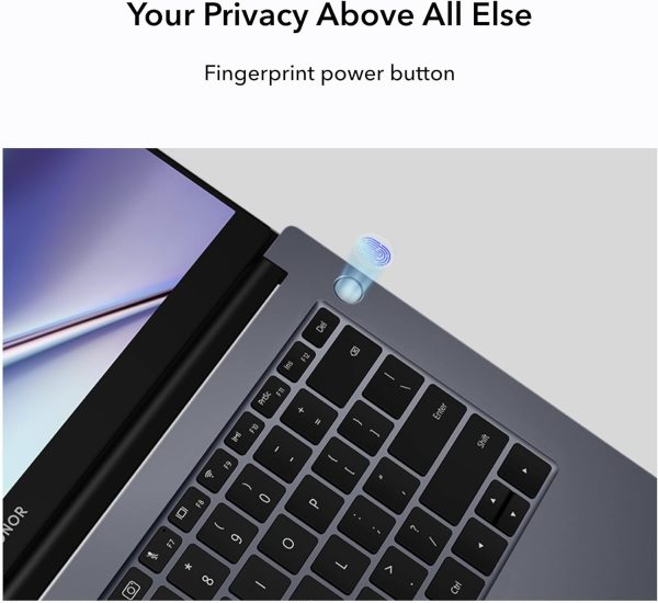 ⁦هونور ماجيك بوك X14 لابتوب انتل كور i5، 8 جيجا رام 512 جيجا اس اس دي، رفيع وخفيف، تصميم جسم معدني من الألومنيوم الممتاز، شاشة رؤية كاملة مريحة، زر تشغيل بصمة الإصبع - رمادي، ويندوز10هوم⁩ - الصورة ⁦5⁩