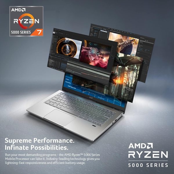 ⁦لابتوب ايسر سويفت اكس SFX14-42G-R607 كريتور | شاشة 14 انش فل اتش دي 100% sRGB | AMD رايزن 7 5825U | انفيديا RTX 3050 Ti | 16GB LPDDR4X | 512GB SSD | واي فاي 6 | كيبورد باضاءة خلفية | ويندوز 11، رمادي⁩ - الصورة ⁦2⁩