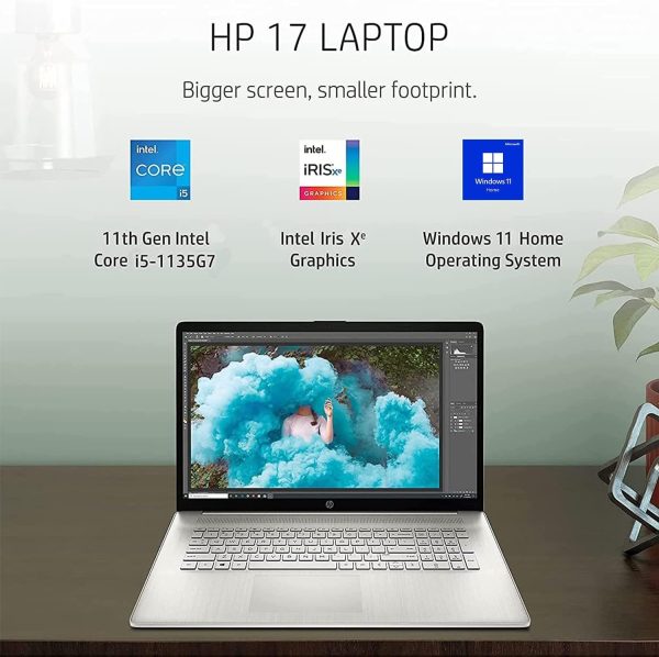 ⁦HP لابتوب 2022 الاحدث 17 بشاشة 17.3 انش FHD IPS ومعالج انتل كور i5-1135G7 رباعي النواة وبطاقة رسومات انتل ايريس Xe وRAM 16GB وSSD PCIe 1TB وHDMI وويندوز 11 + قطعة قماش مايكروفايبر⁩ - الصورة ⁦4⁩