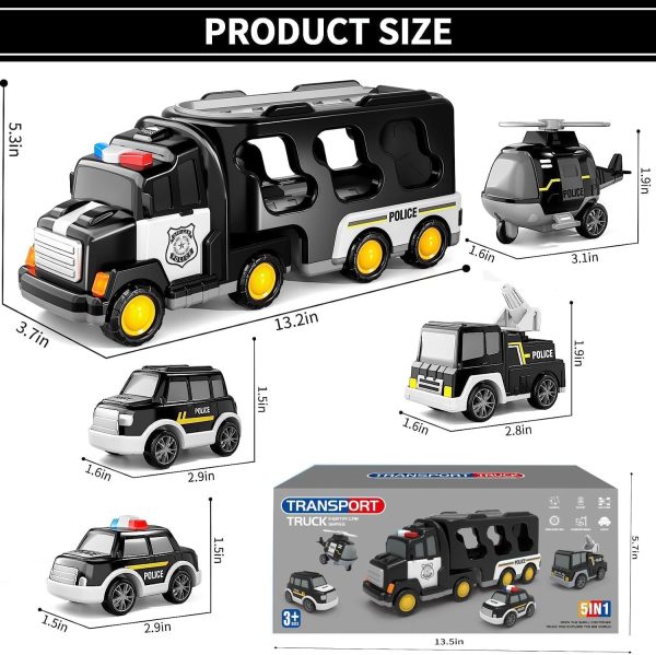 ⁦لعبة شاحنة شرطة للأطفال الصغار من 3 و4 و5 و6 سنوات من سوفام، لعبة سيارة طوارئ 5 في 1 تعمل بقوة الاحتكاك مع ضوء وصوت للأطفال الصغار من سن 1-3 سنوات، مجموعة ألعاب سيارات للأولاد والبنات من 3-5 سنوات⁩ - الصورة ⁦8⁩