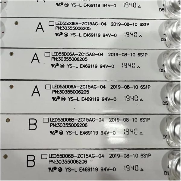 ⁦شريط اضاءة خلفية LED من 6 مصابيح LED لـ H.AI/ER LE55Q6590U LE55Q6500U LED55D06B LED55D06A-ZC15AG-04 30355006205 30355006206⁩ - الصورة ⁦4⁩