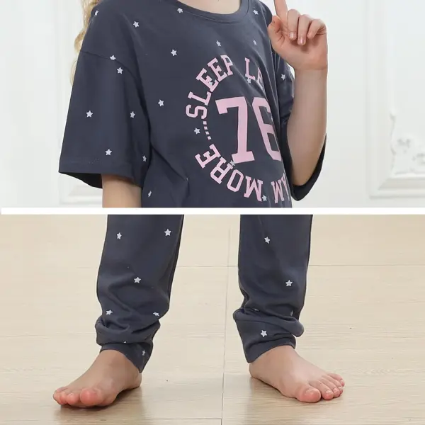 The Essentials Wardrobe Girls Pyjamas Set With Short Sleeve Top & Bottom Pants Sleepwear Cotton Pjs Loungewear Nightwear For Kids Soft Comfortable Top