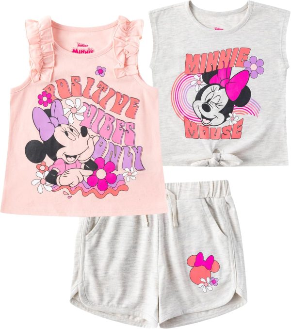 Disney Minnie Mouse Girls 3 Piece Short Sleeve T Shirt Tank