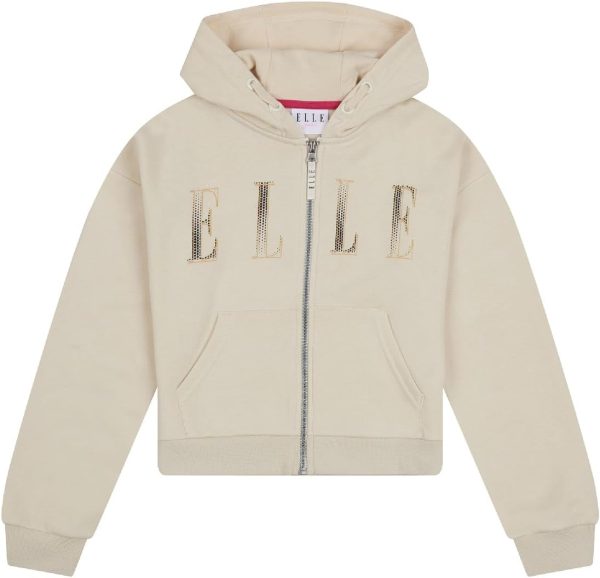 1727694260 ELLE Girls ELL0449976 Oversize Zip Through Bb Hoodie Vanilla Ice