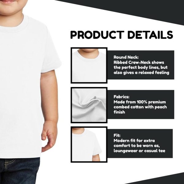 ⁦Moneysavers Kids Round Neck boys T Shirt 170 GSM Pure Cotton Basic Colors, White, 5 Years⁩ - الصورة ⁦4⁩