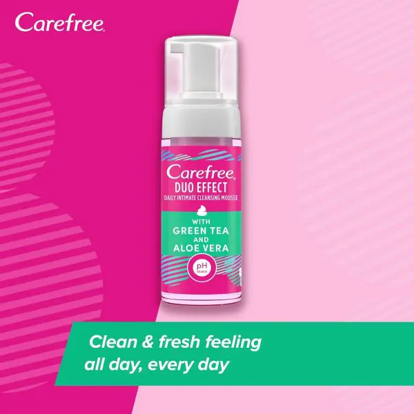 Carefree Daily Intimate Cleansing Mousse, Duo Effect With Green Tea And Aloe  Vera, 150 Ml |