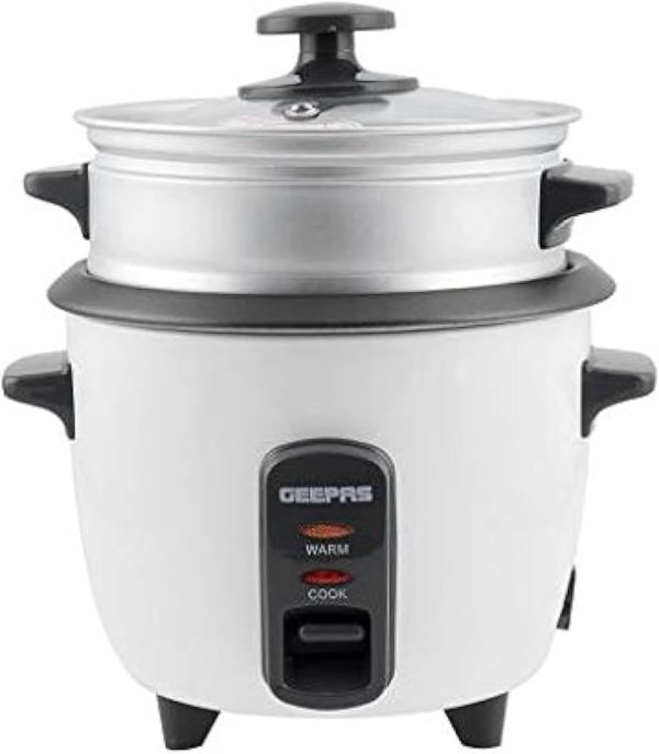 Geepas Rice Cooker With Steamer 350W Non Stick Inner Pot Automatic