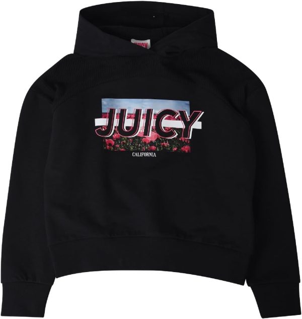 JUICY COUTURE Girls JBJ0004102 Waffle Panel Hoodie Jet Black