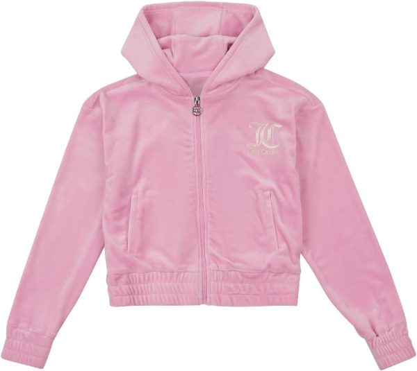 JUICY COUTURE Girls JBX5747A55 Velour Zip Through Hoodie Pinky Lilac