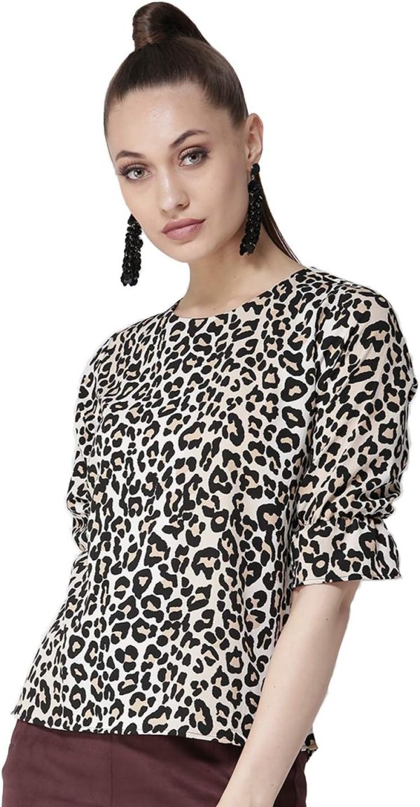 Karve Women Beige Black Printed Top