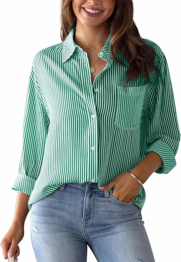 SEAUR Striped Linen Blouse Women Elegant Long Sleeve Casual V