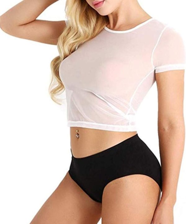 WTECH SO OK Womens Sheer Mesh See Through Crop Tops Casual T