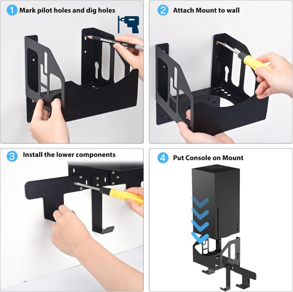 ⁦Wall Mount Kit for Xbox Series X - Black Metal with Controller Holder & Headphone Hanger, Designed for Accessory Mounting Near Your TV.⁩ - الصورة ⁦6⁩