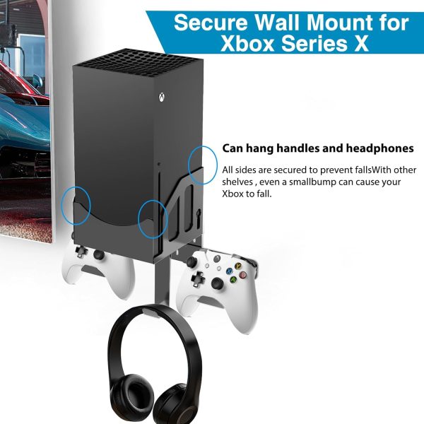 ⁦Wall Mount Kit for Xbox Series X - Black Metal with Controller Holder & Headphone Hanger, Designed for Accessory Mounting Near Your TV.⁩ - الصورة ⁦2⁩