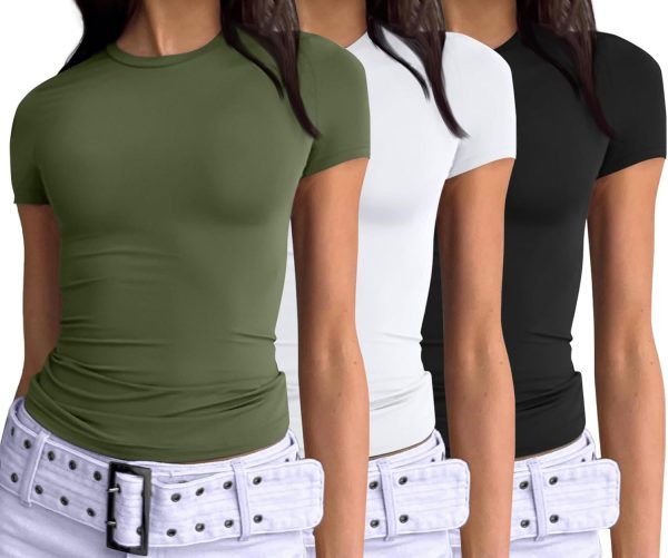 AUTOMET Womens 3 Piece Short Sleeve Shirts Basic Going Out