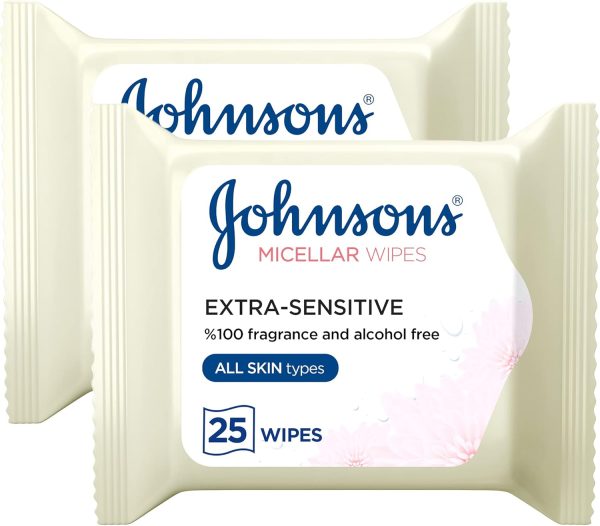 Johnsons Micellar Wipes Extra Sensitive Pack of 2x25 Wipes for