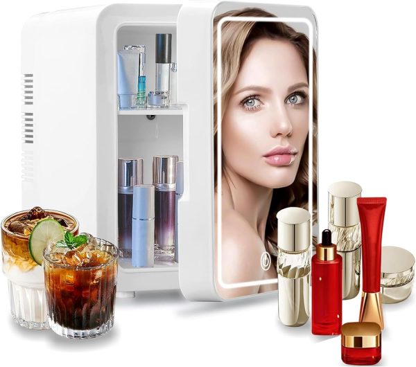 LinJie Mini Refrigerator，6L ACDC Portable Beauty Fridge For Skincare、Mirrored Door