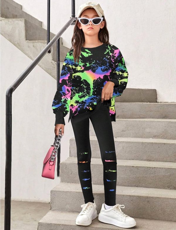 1732240496 Tomolant Girls Clothes Girls Outfits Tie Dye Sweatshirt Tops and Leggings Sweatpants 2 Piece Fall Winter Clothes Set 7 14T