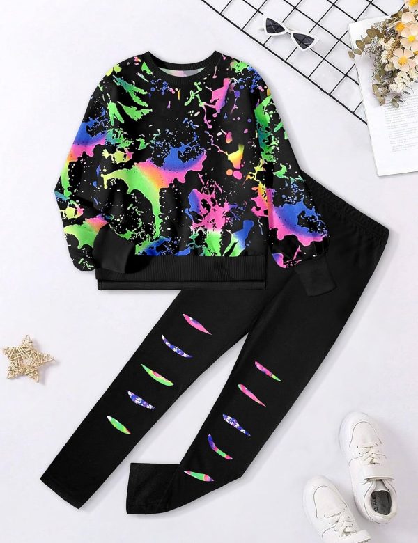 1732240503 Tomolant Girls Clothes Girls Outfits Tie Dye Sweatshirt Tops and Leggings Sweatpants 2 Piece Fall Winter Clothes Set 7 14T