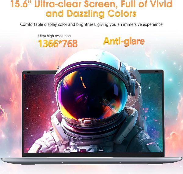 ⁦PKHOZ 15.6 Inch Laptops, 4GB RAM, 128GB SSD Laptop Computer, Quad Core Celeron Processor Notebook, 2.4G/5G WiFi, Type-C, Mini HDMI, Webcam, 1TB Expansion, UHD Graphics 600(Silver)⁩ - الصورة ⁦5⁩