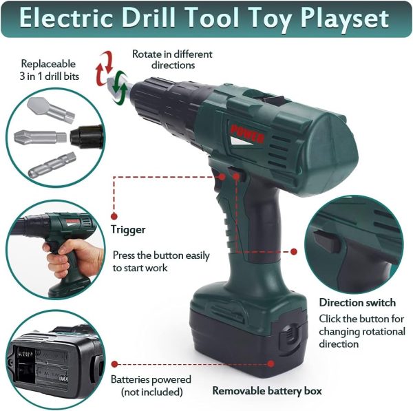 ⁦GOLCUGYJH Battery-Powered Drill Tool Set, Boy Repair Tool Kit with Rotating and Interchangeable Bits,Pretend Play Toy for Boys Girls Kids⁩ - الصورة ⁦3⁩