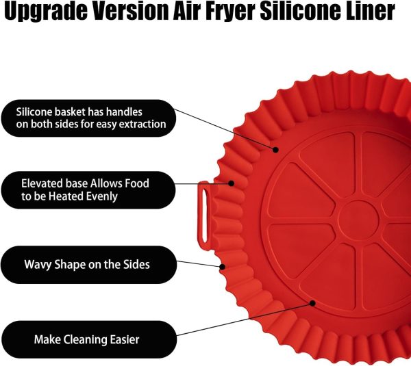 ⁦بطانات سيليكون للمقلاة الهوائية مقاس 8 انش قابلة لاعادة الاستخدام من السيليكون الامن غذائيا من 3 قطع، ملحقات سلة خبز بديلة لورق البرشمان القابل للاشتعال للاستعمال مرة واحدة⁩ - الصورة ⁦2⁩