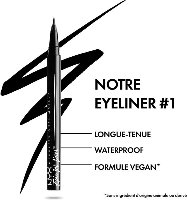 ⁦قلم تحديد عيون ايبيك انك مقاوم للماء من ان واي اكس بروفيشنال ميك اب - اسود (1 مل)، غير لامع⁩ - الصورة ⁦3⁩
