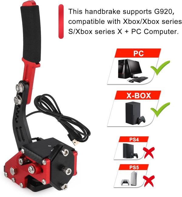 ⁦ANDO RACING Upgrade 2-in-1 64 Bit USB Handbrake for G920 Compatible with Xbox/Xbox series S/Xbox series X + PC System for Simulated Games with Non-Contact Plus Hall Sensor(Black+Red)⁩ - الصورة ⁦2⁩