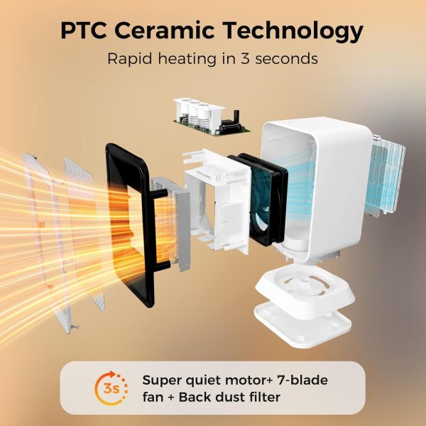⁦مدفاة كهربائية صغيرة للاستخدام الداخلي وتذبذب 45 درجة، سخان سيراميك سريع التسخين وهادئ، سخان كهربائي صغير للاستخدام الداخلي والمكتب والمنزل - BG802⁩ - الصورة ⁦7⁩