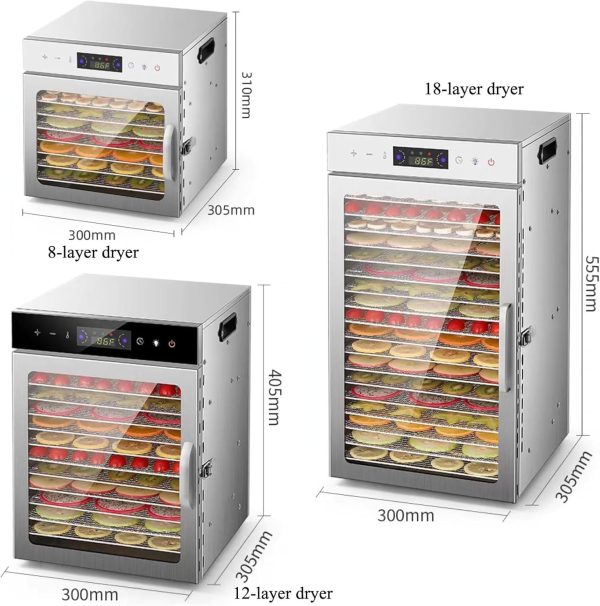 ⁦جهاز تجفيف الطعام من ايتلايف، 12 صينية من الستانلس ستيل للاطعمة المتشنجة والاعشاب والفواكه مع مؤقت رقمي وتحكم في درجة الحرارة، حماية من الحرارة الزائدة، كتاب وصفات متضمن⁩ - الصورة ⁦7⁩