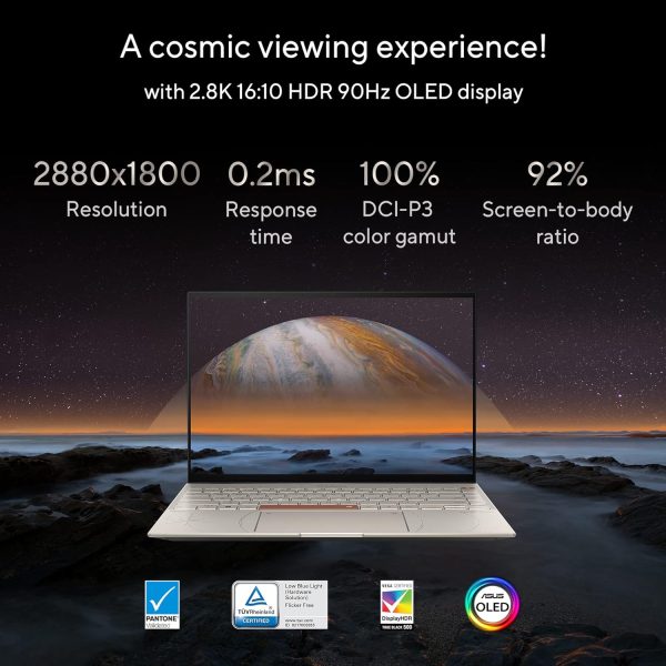 ⁦ASUS Zenbook 14X Space Edition UX5401ZAS-OLED007W (Titanium), Slim Laptop,i7-12700H 16GB,1TB SSD,WIN11,14-inch (2880 x 1800) OLED,Touch Screen,HD Webcam,Finger Print,Backlit-Eng-Arb-KB (Upgraded)⁩ - الصورة ⁦8⁩