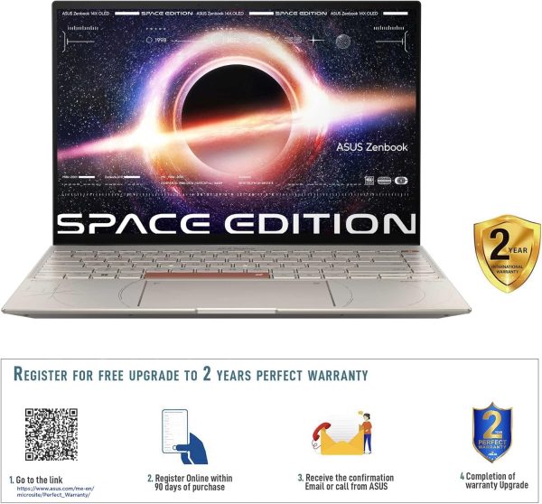 ⁦ASUS Zenbook 14X Space Edition UX5401ZAS-OLED007W (Titanium), Slim Laptop,i7-12700H 16GB,1TB SSD,WIN11,14-inch (2880 x 1800) OLED,Touch Screen,HD Webcam,Finger Print,Backlit-Eng-Arb-KB (Upgraded)⁩ - الصورة ⁦2⁩