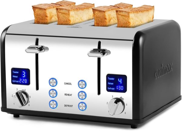 CUSIMAX 4 Slice Toaster LED Display 1450W 4 Slots With CancelReheatDefrost