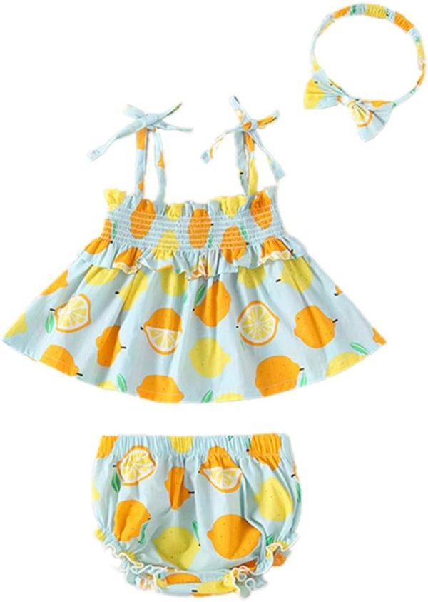 Fawoonu Childrens Clothing Baby Dress Summer Lemon Girl Dress Suit