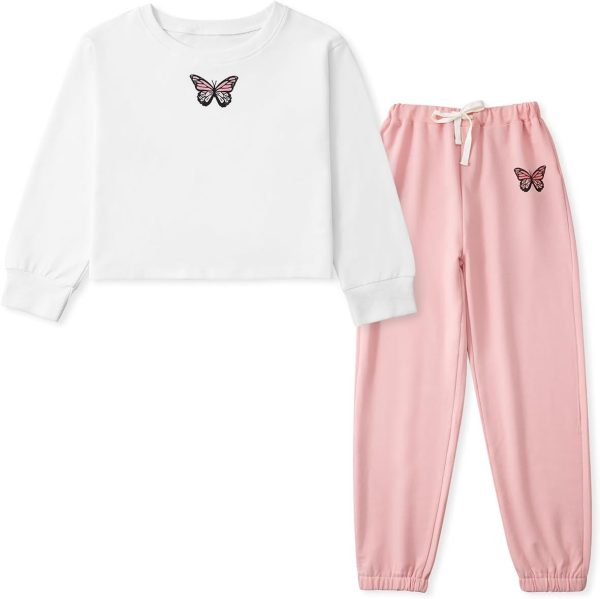 Naiyafly Childrens Girls Tracksuit Set Girls Butterfly Pattern Long Sleeve