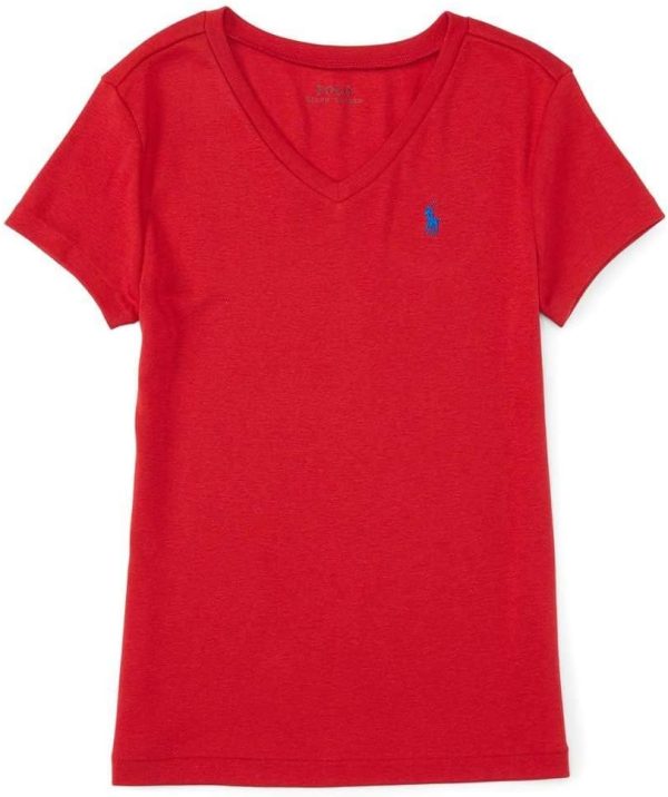 Ralph Lauren Red V Neck T Shirt For Girls