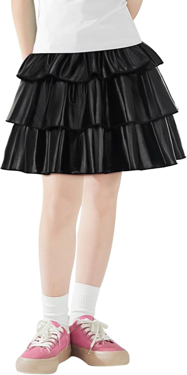 SEAUR Girls Skirts Metallic Shiny 3 Layer Ruffle Cake Skirts Skater