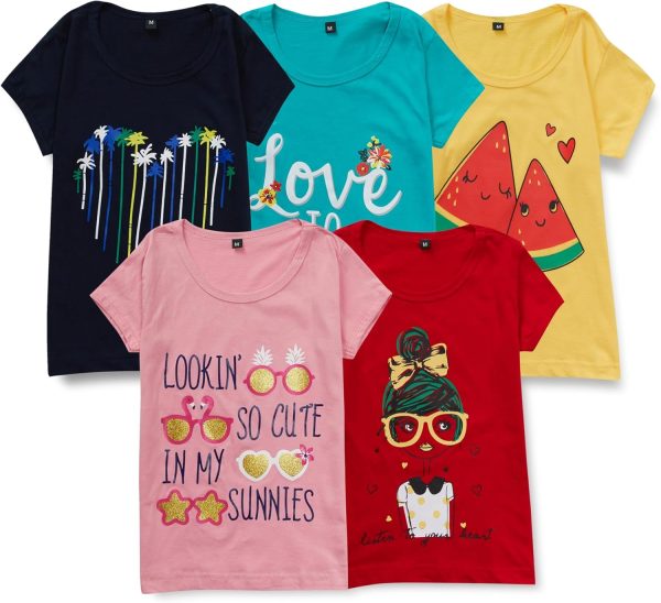 T2F girls Girls Tshirt T Shirt pack of 5