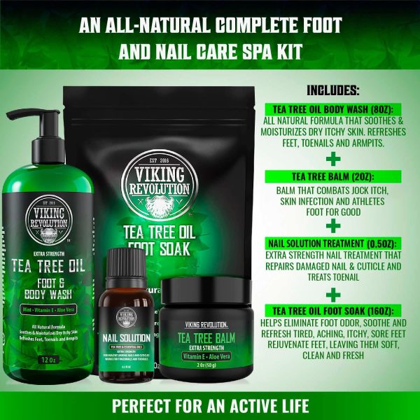 1733022193 Viking Revolution Athletes Foot Treatment Extra Strength Foot Cure Kit Includes Tea Tree Body Wash Tea Tree Balm Foot Soak Toenail Treatment