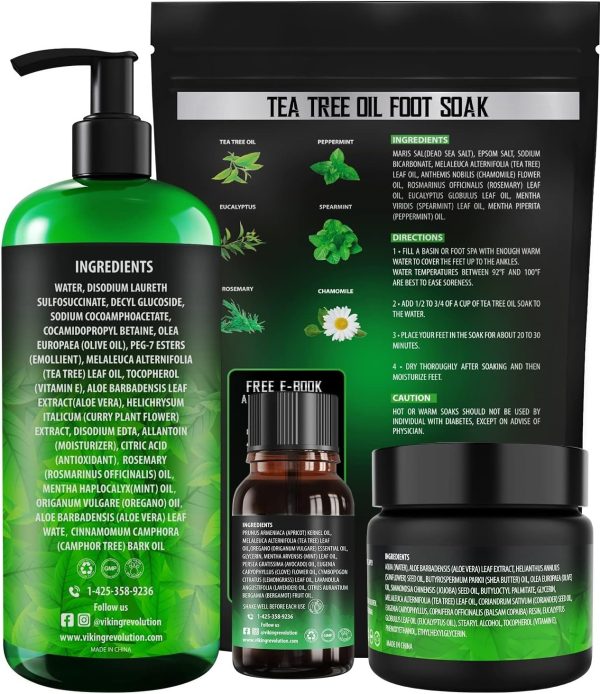 1733022196 Viking Revolution Athletes Foot Treatment Extra Strength Foot Cure Kit Includes Tea Tree Body Wash Tea Tree Balm Foot Soak Toenail Treatment