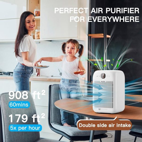 ⁦Aircillin Air Purifiers for Home Bedroom Up to 908 Sq Ft, Air Purifiers with HEPA Filter Aromatherapy,Turbo Boost Button, Sleep Mode, White⁩ - الصورة ⁦5⁩