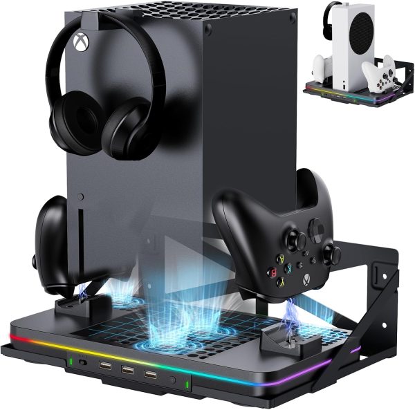 ⁦Wall Mount for Xbox Series X/S, Metal Wall Mount Kit for Xbox Series X/S Accessories with Dual Controller Stand and Headphone Holder, Efficient Ventilation Design & Easy Installation (Wall Mount &⁩ - الصورة ⁦9⁩